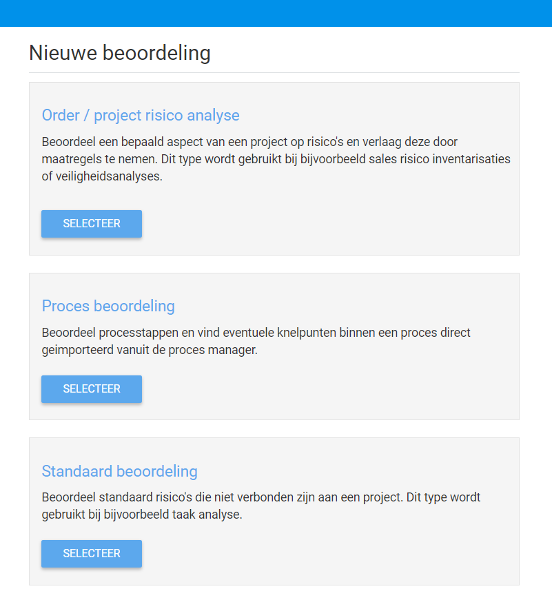 Het menu: Nieuwe beoordeling